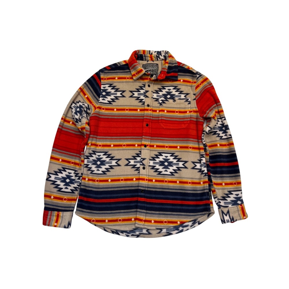 Brooklyn Cloth Fleece Southwestern Aztec Red Navy Button Down Comfy Shirt Size M